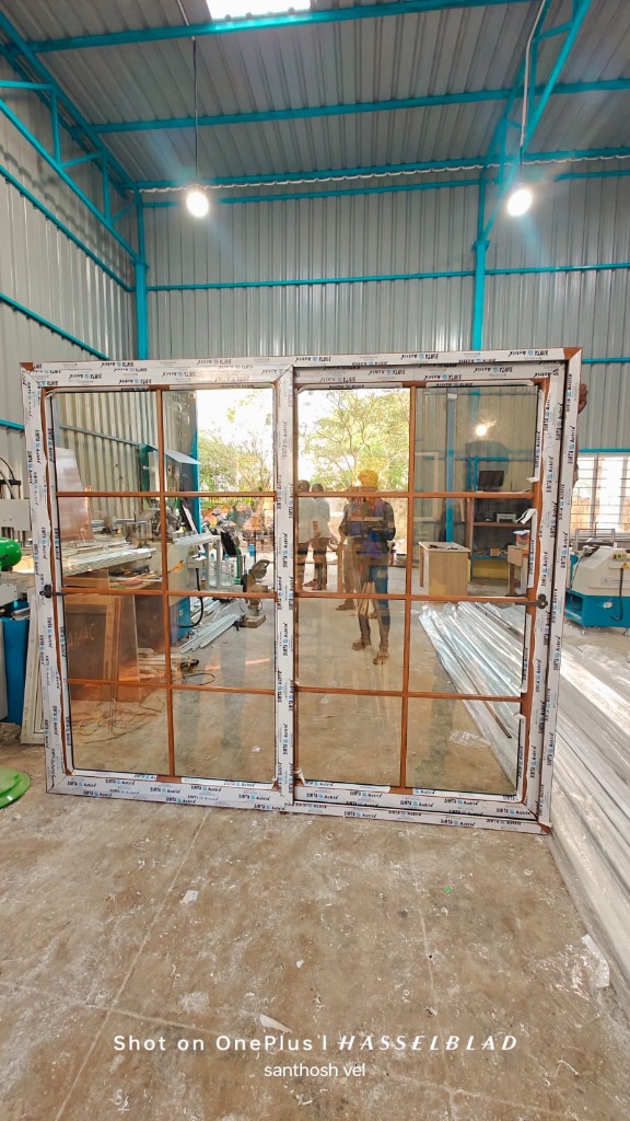 Wood-Finish Grid Sliding Door